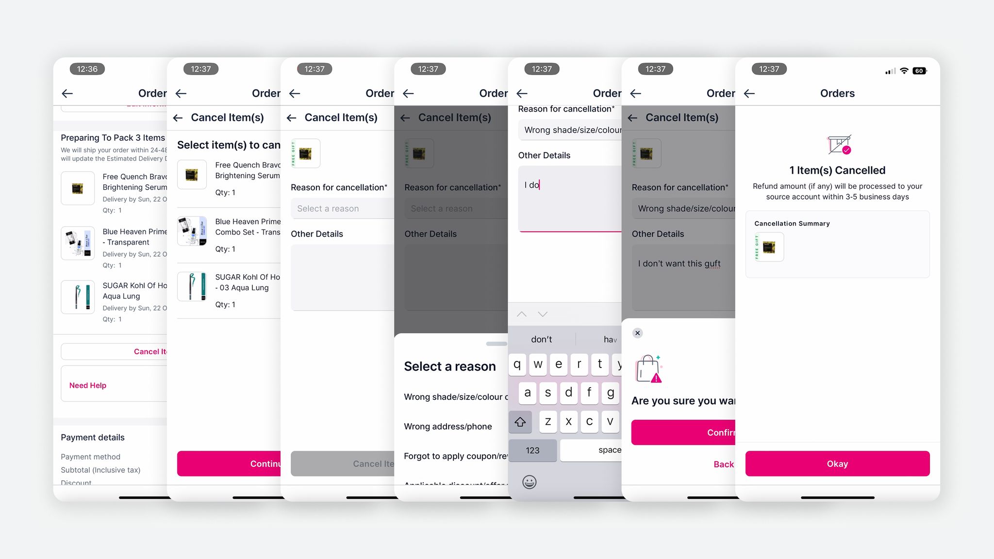Old cancellation flow screens