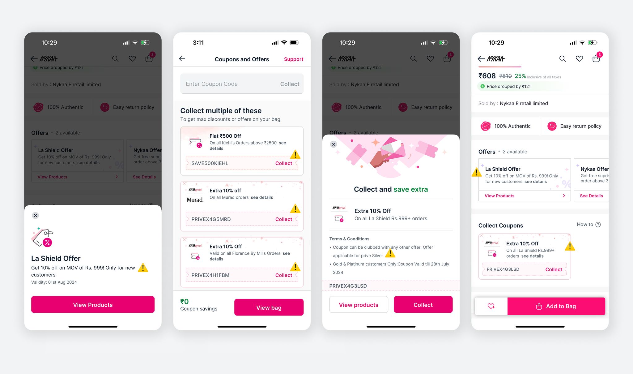 Screenshots of the coupons and offers experience before the redesign