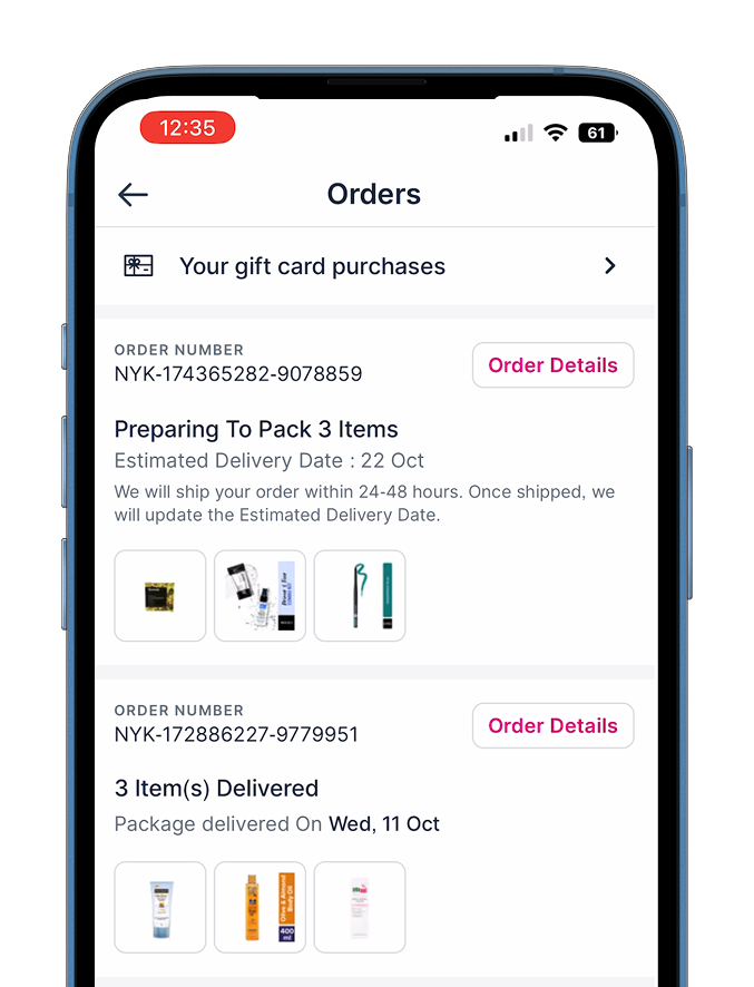 Old Nykaa orders page