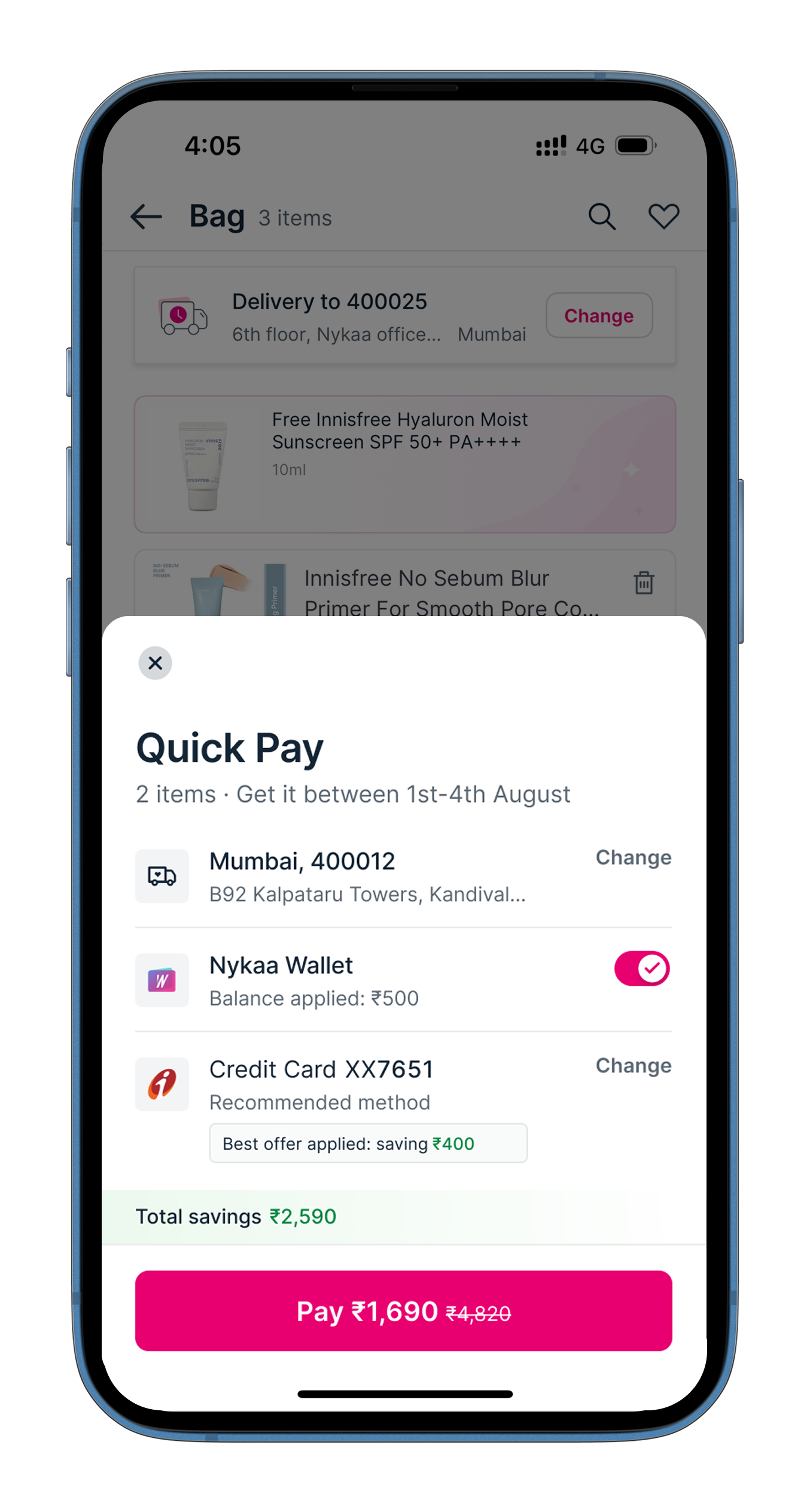 Quick Pay first iteration screens