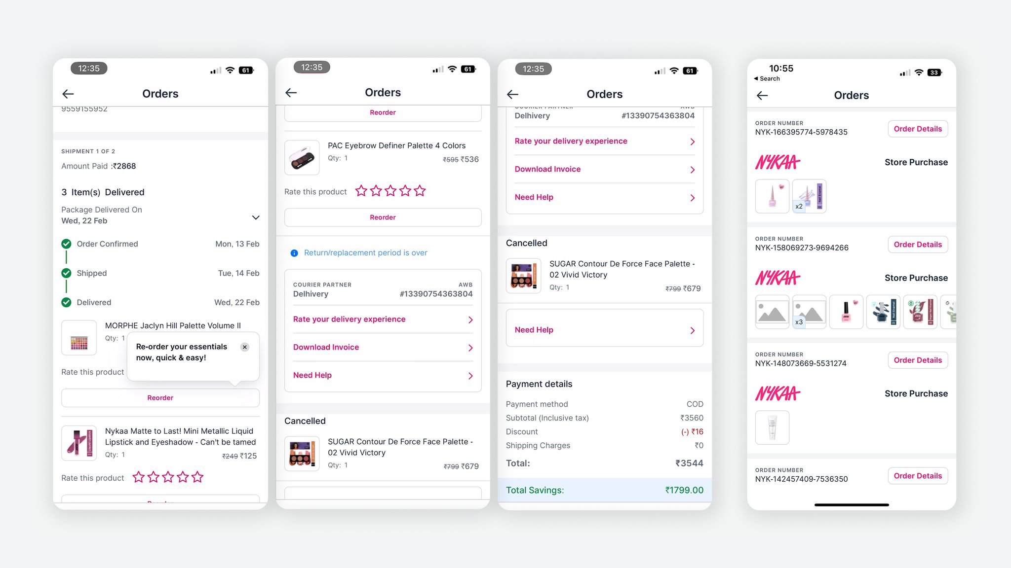 Old orders page across various statuses
