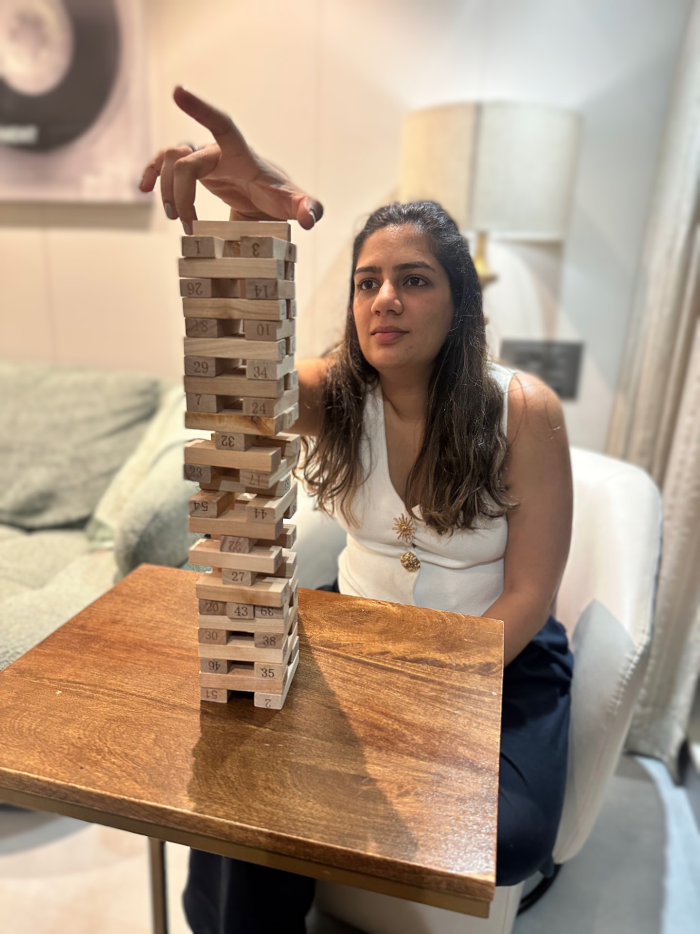Vidhi Shah playing Jenga