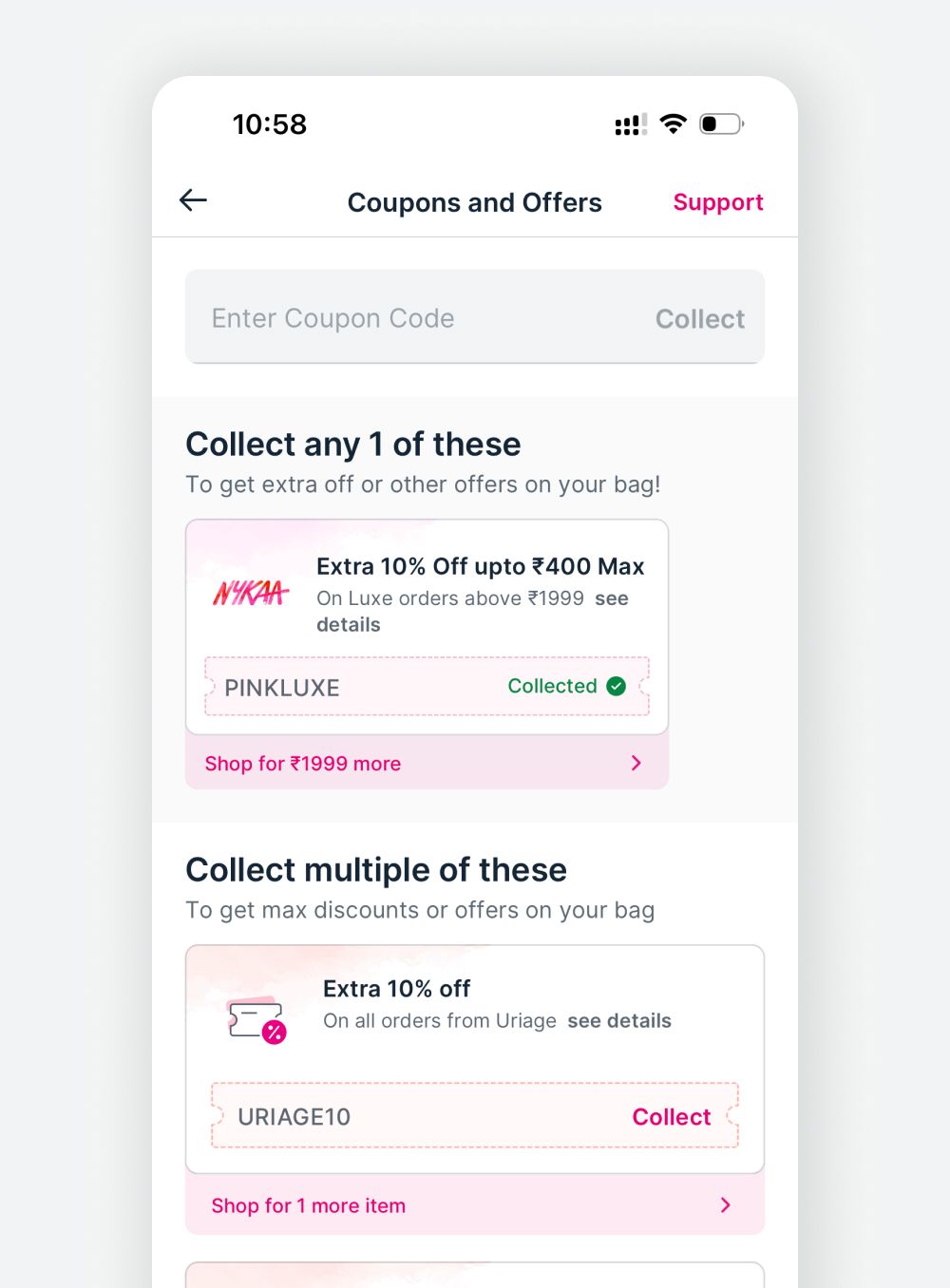 Delta communication lines on coupon cards