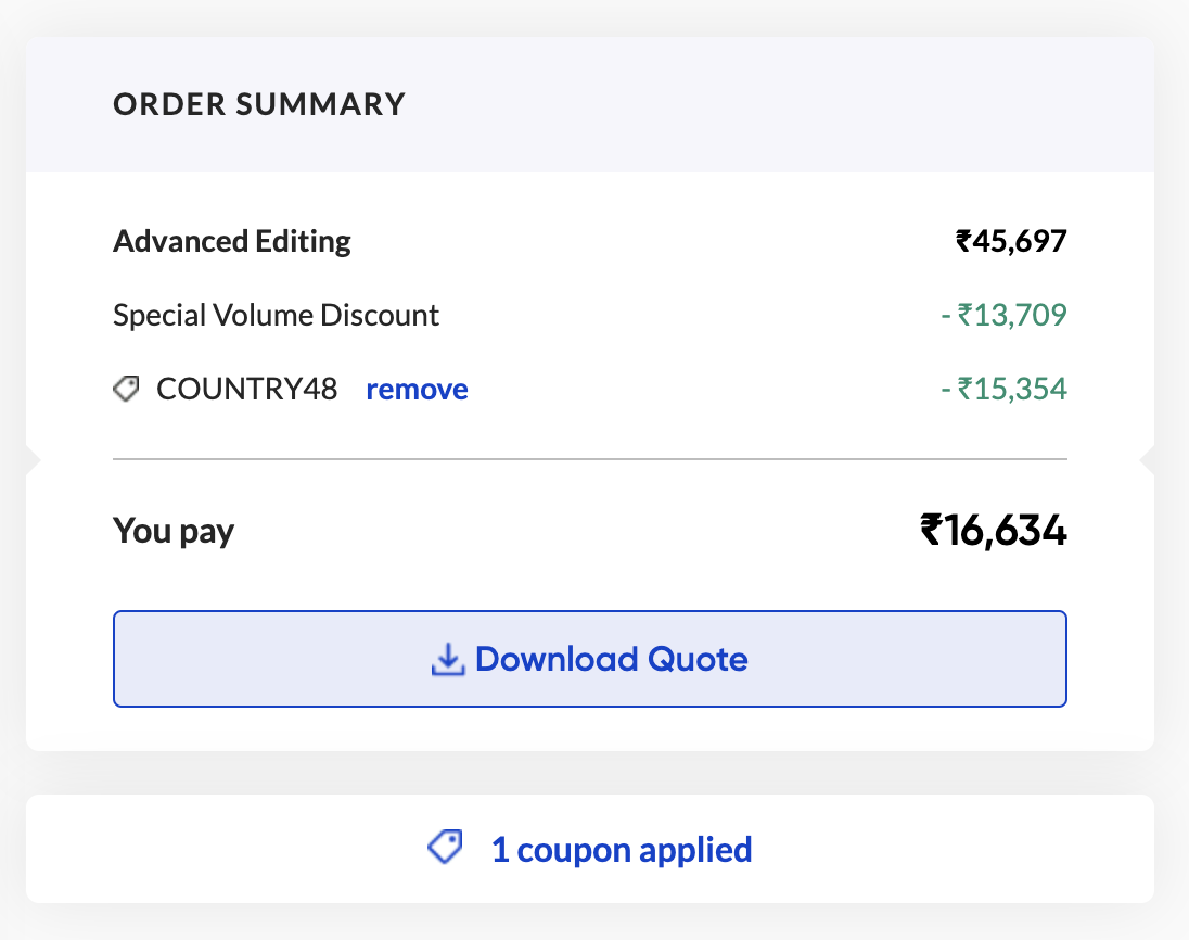 Order summary with a prominent download quote action