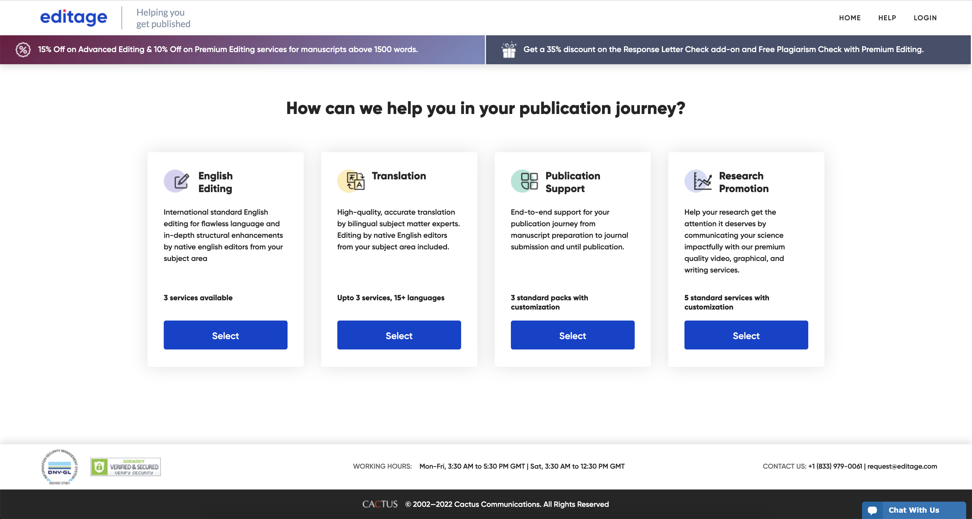 Redesigned service selection step