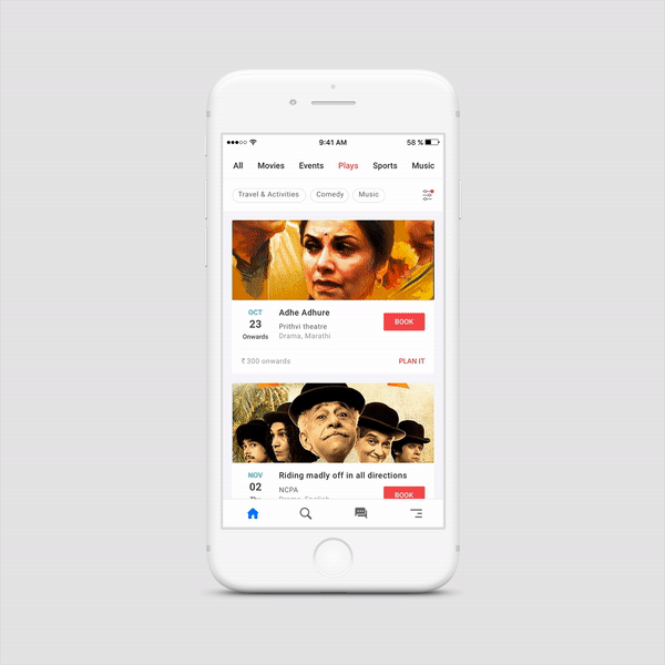 Animated concept of BookMyShow inside WhatsApp