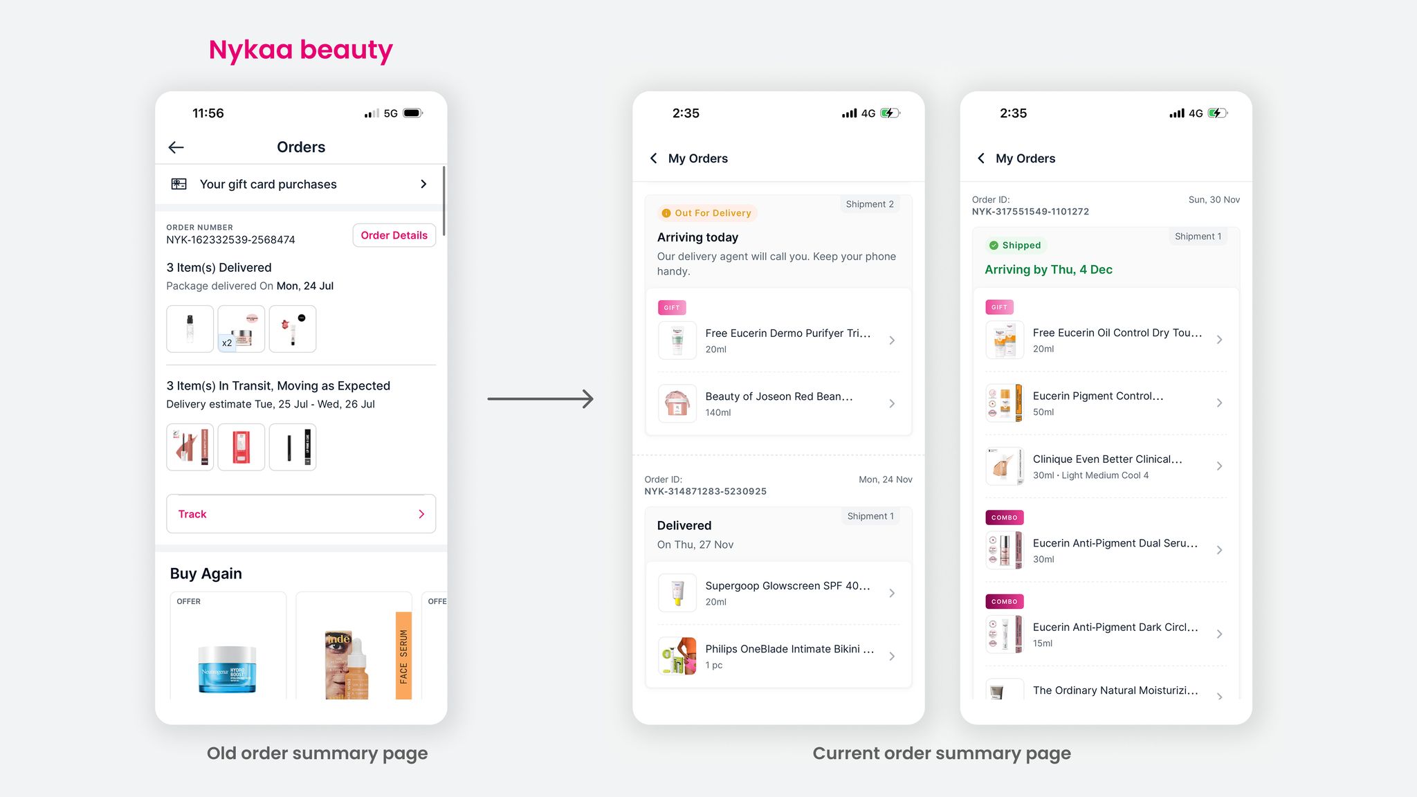 Redesigned Nykaa order summary page