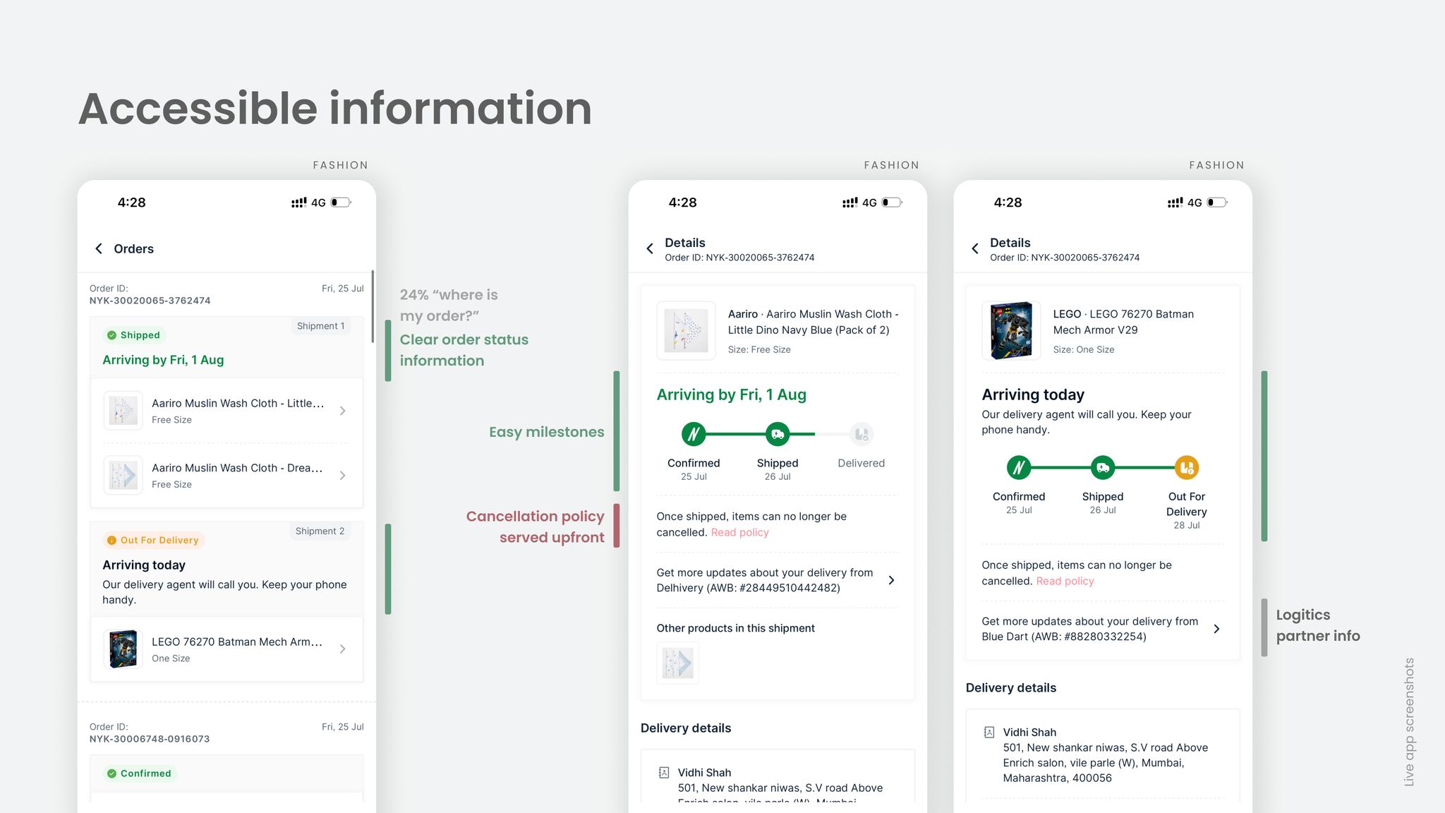 Dedicated sections for relevant post-order information