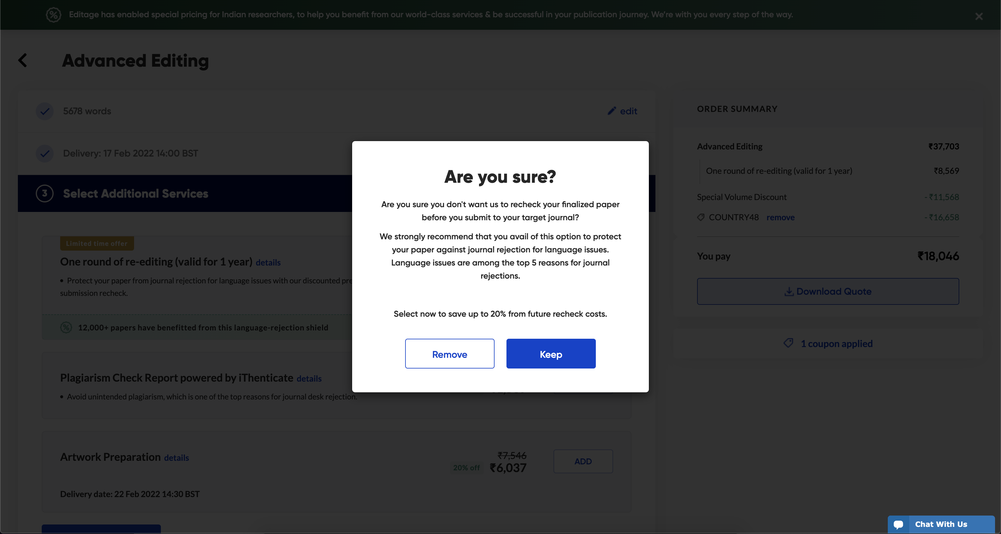 Add-on removal confirmation pop-up
